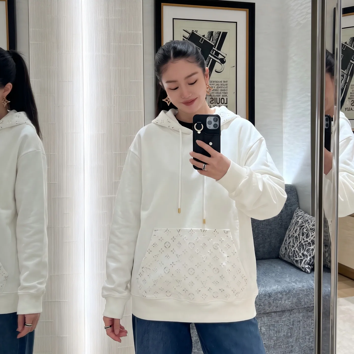 Louis Vuitton/Louis Vuitton presbyopic embossed hooded sweatshirt